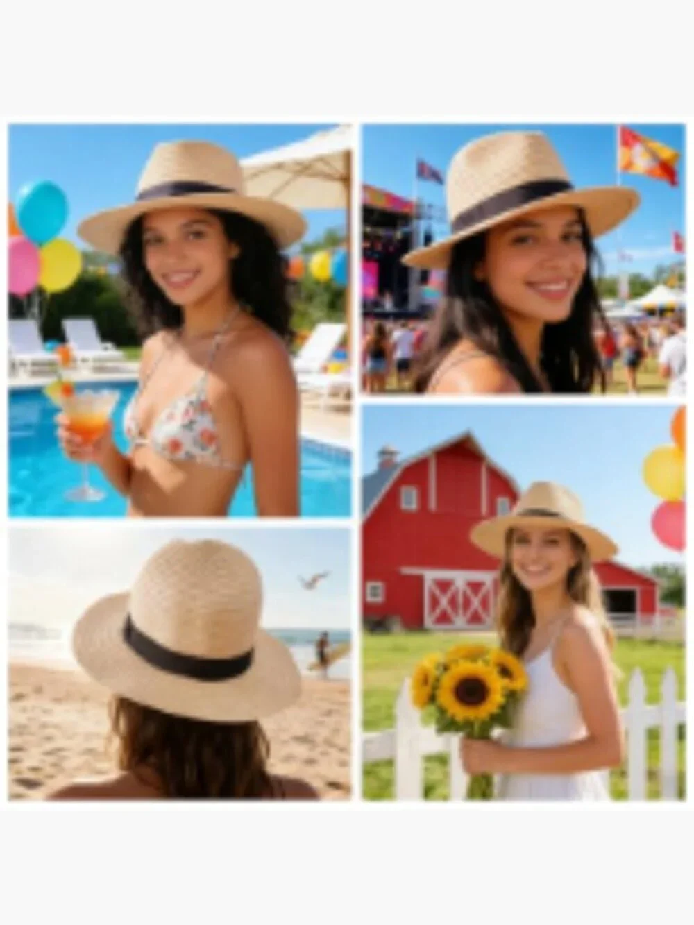 Women's Wide Brim Foldable Packable Sun Hat, Paper Straw